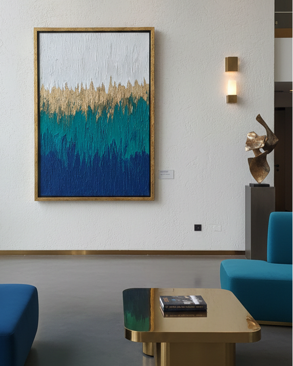 Vertical serenity - Blue, White & Gold Wall Art