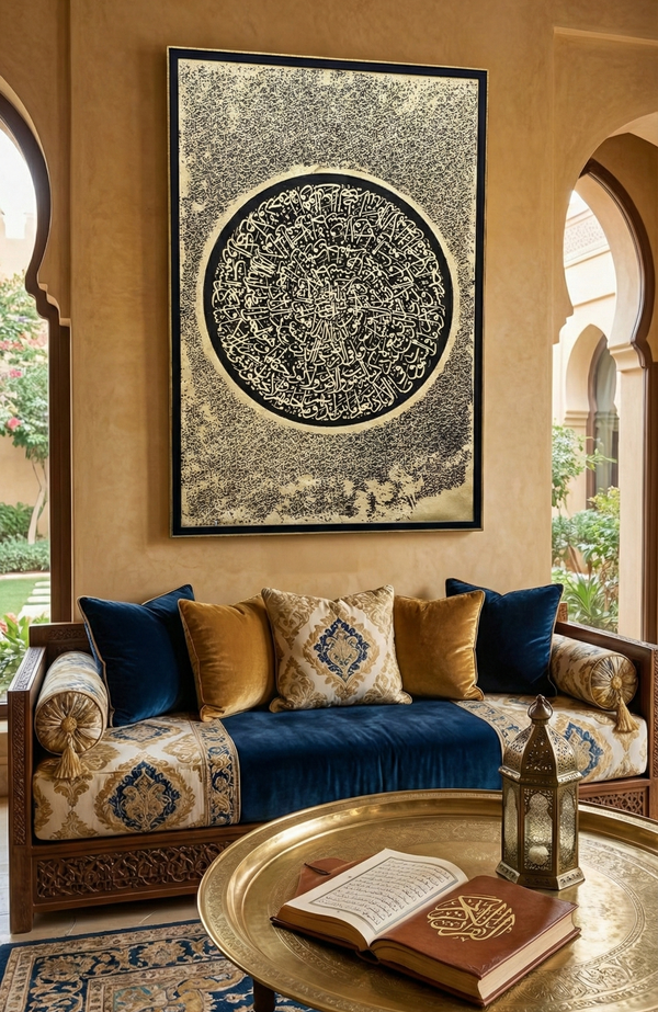 Divine Orbit - Luxurious Black & Gold Islamic Calligraphy Art