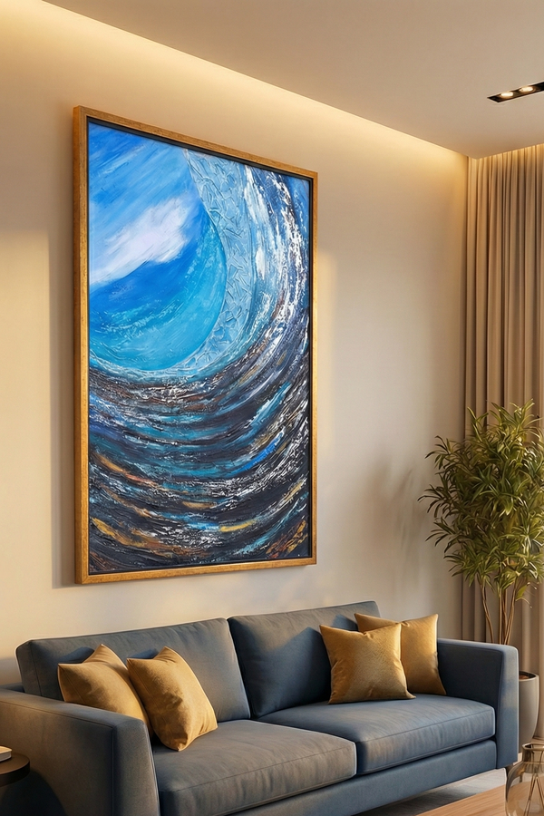 Azure Tides - Textured Abstract Blue Wave Art