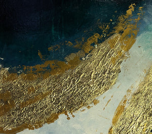 Modern Art-Teal and Gold Swirl Abstract