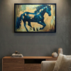 Majestic Stride - Teal Horse on Gold Leaf Background