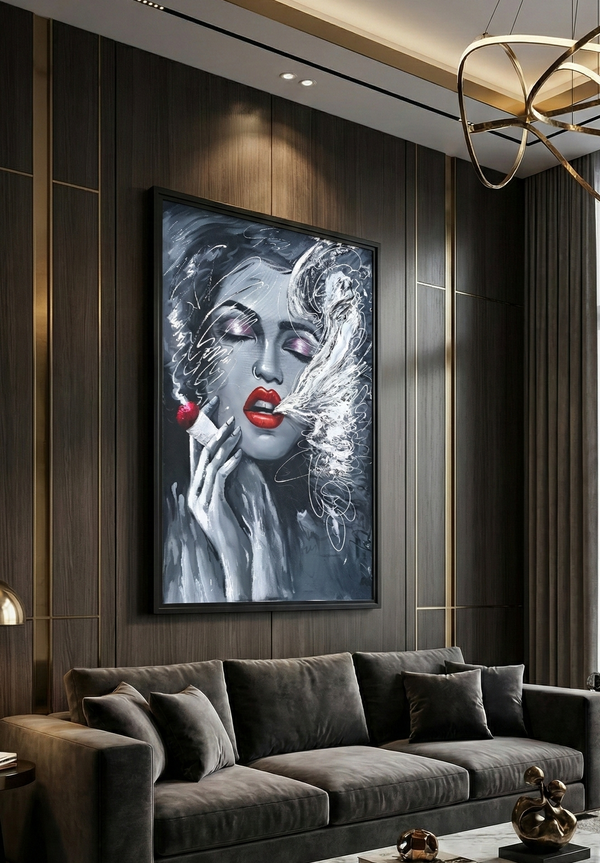 Mystic Muse - Modern Abstract Woman Portrait with Red Lips