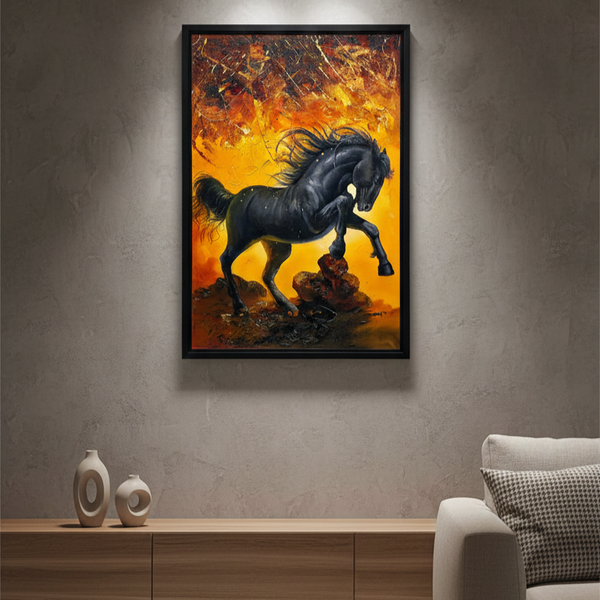 The Fiery Spirit - Rearing Black Stallion Art