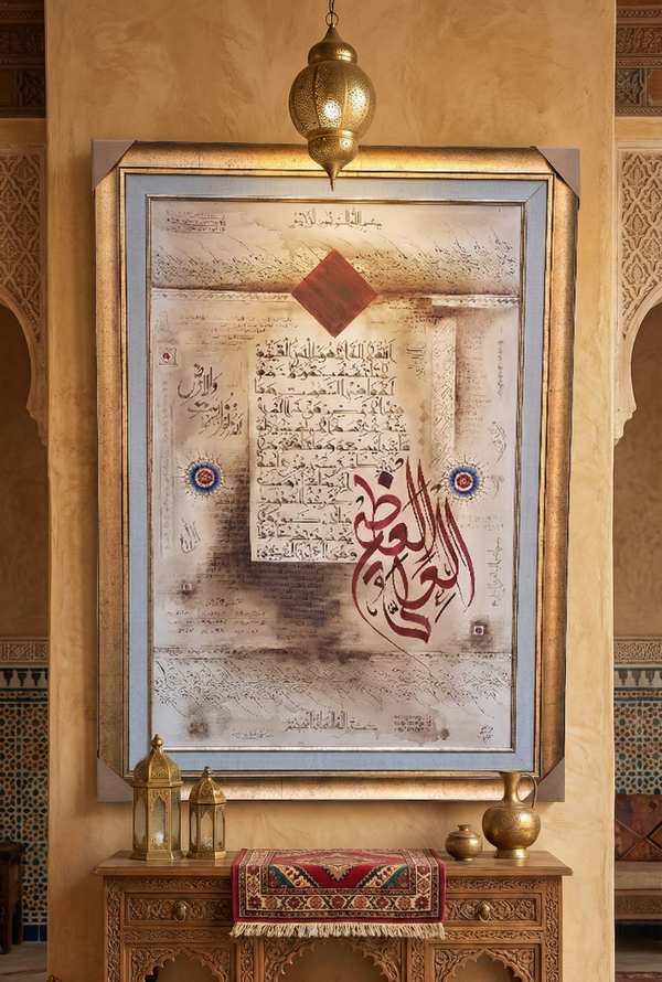 Divine Majesty - Arabic Calligraphy of Ayat ul kursi in Elegant Gold Frame