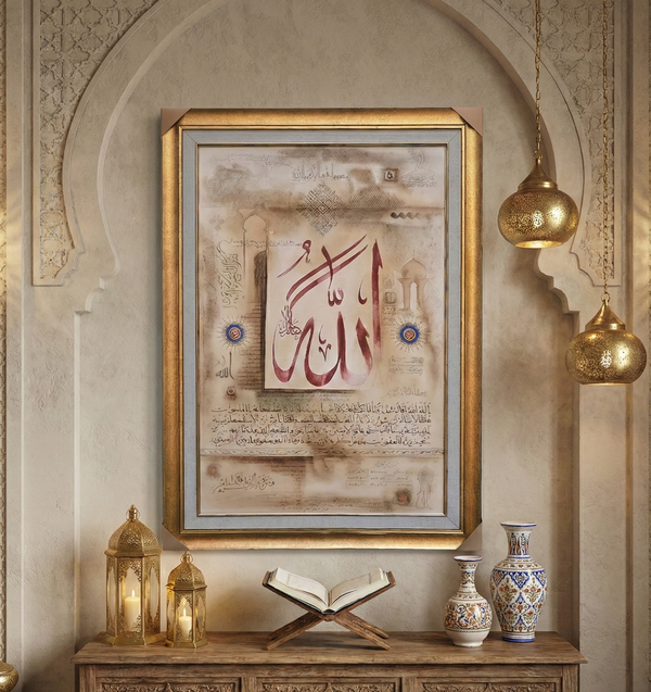 Divine Majesty - Arabic Calligraphy of Allah in Elegant Gold Frame
