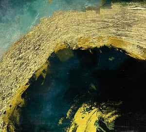 Modern Art-Teal and Gold Swirl Abstract