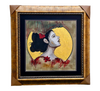 Golden Gaze - Framed Female Portrait with Red Floral Accents