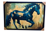Majestic Stride - Teal Horse on Gold Leaf Background