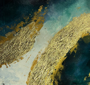 Modern Art-Teal and Gold Swirl Abstract