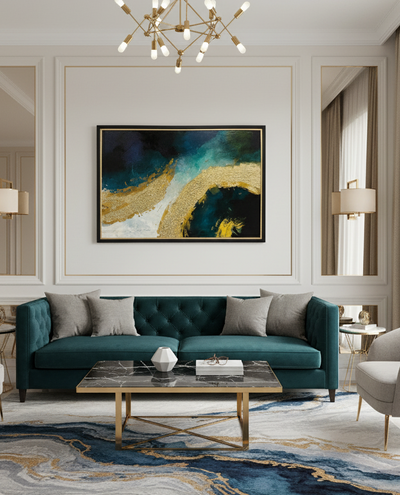 Modern Art-Teal and Gold Swirl Abstract