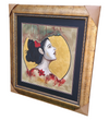 Golden Gaze - Framed Female Portrait with Red Floral Accents