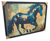 Majestic Stride - Teal Horse on Gold Leaf Background