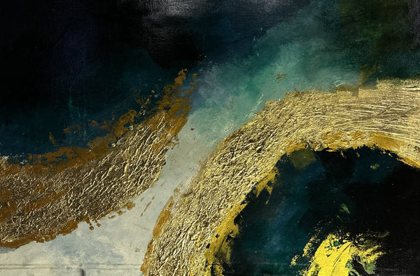 Modern Art-Teal and Gold Swirl Abstract